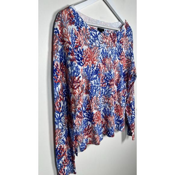 Talbots Medium Cotton Lightweight Sweater Orange Blue Coral Pattern Long Sleeve - Picture 4 of 9